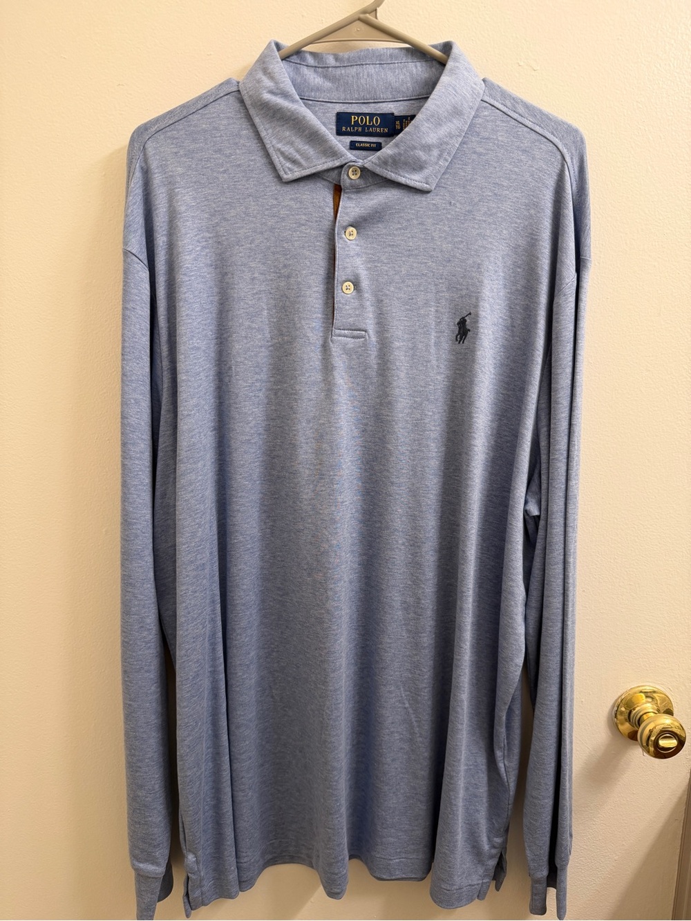 Polo by Ralph Lauren Men’s Heather Light Blue Long-Sleeve Polo